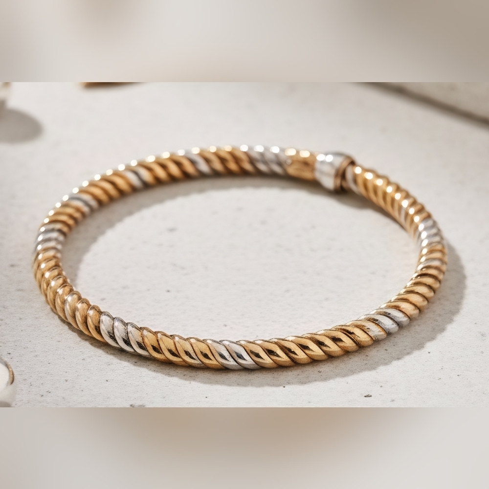Emporio Italy 925 Gold Plated Twisted Rope Bangle NWT